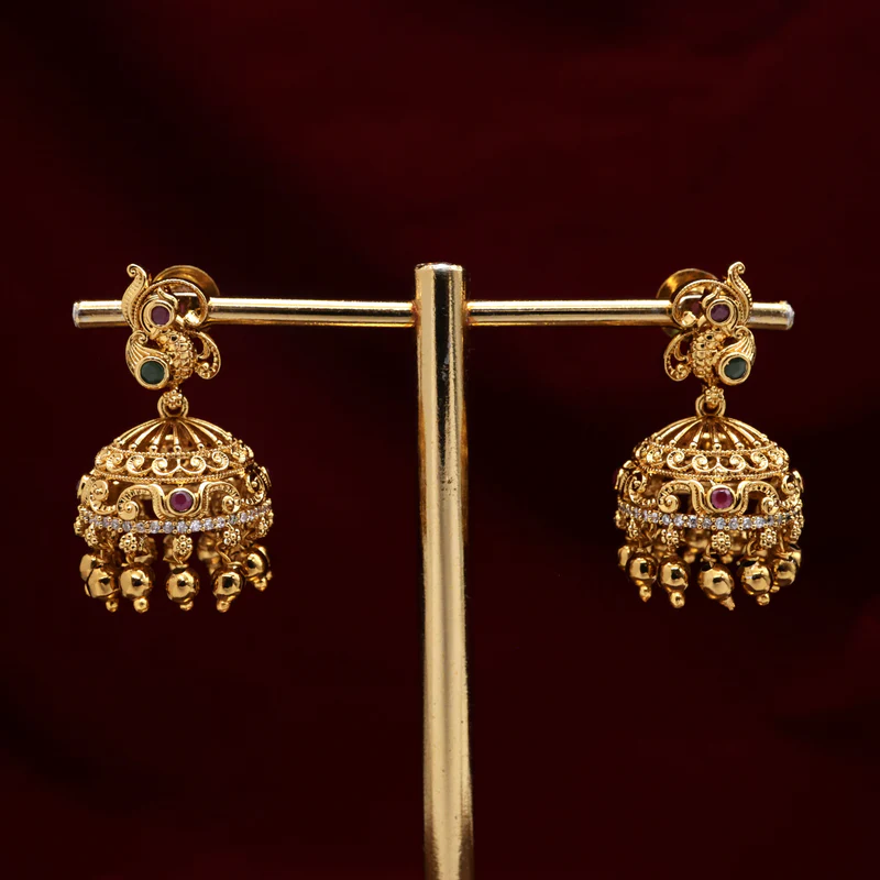 Antique AD Kemp Small Mayil Bridal Jhumkas